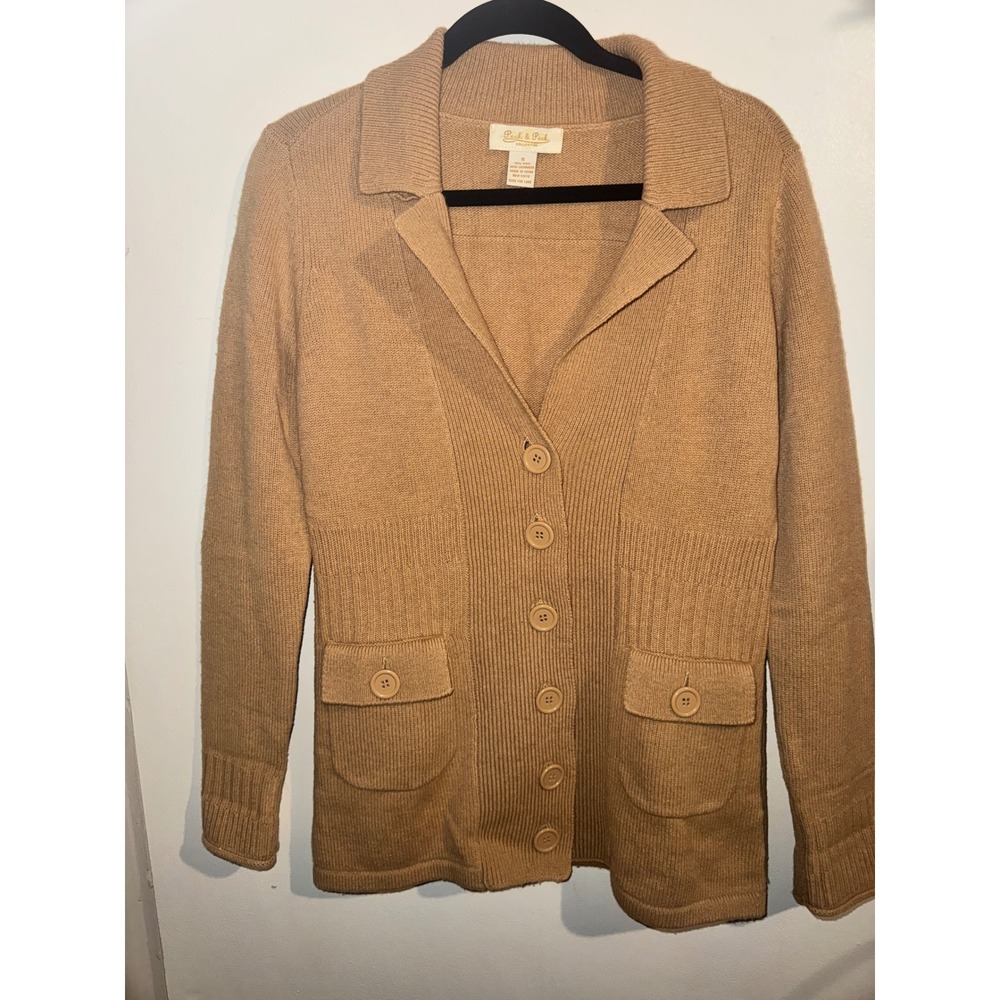 Peck & Peck Wool Cashmere Cardigan Sweater Camel Tan Button Front Blazer Small